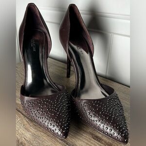 Brown, Silver-Studded COACH Pumps